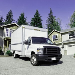 moving van in front of house